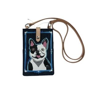 Brighton Buddy Denim Frenchie Crossbody Pouch Purse 2 outside slot pockets NWT